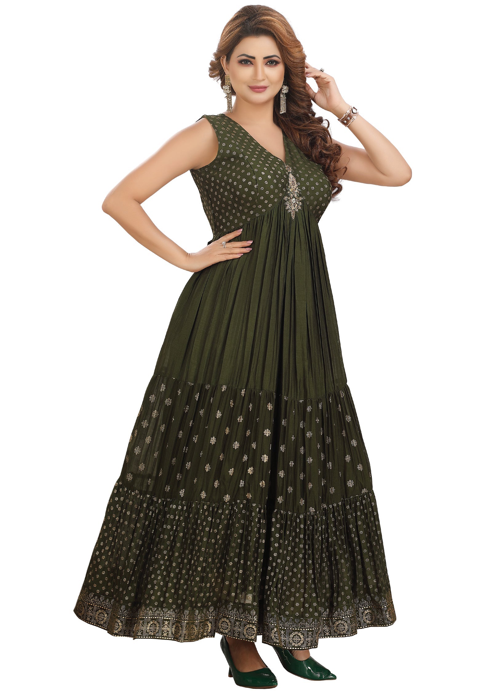 Dark Olive Green Silk Kurti Full length