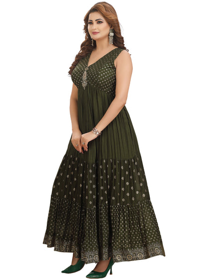 Dark Olive Green Silk Kurti Full length