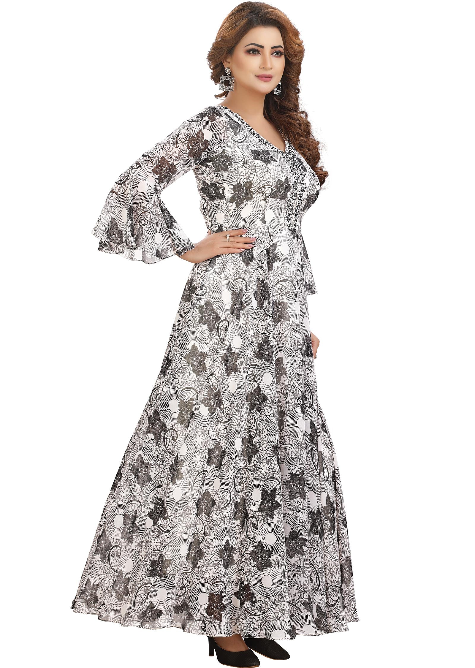 White & Black Georgette Kurti Full length