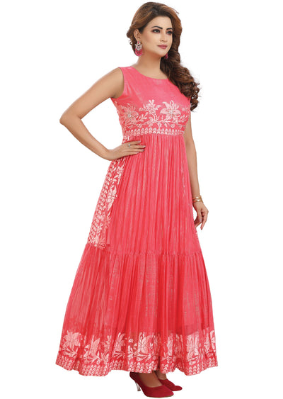 Pink Brassoo Chiffon Kurti Full length