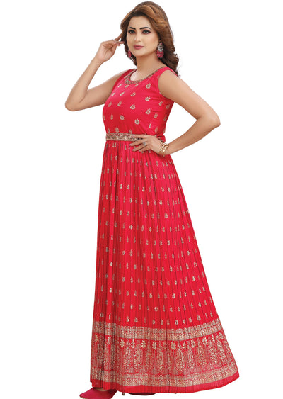 Dark Rani Pink Silk Kurti Full length