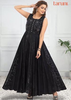 Dark Navy Blue Brassoo Chiffon Kurti Full length