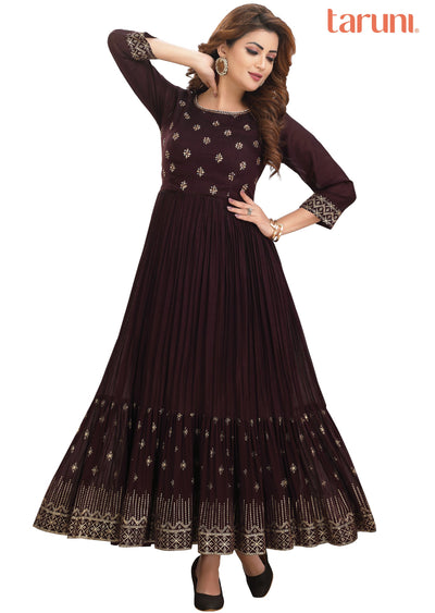 Wine Silk Kurtis Full Length