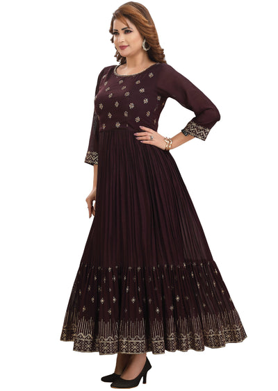 Wine Silk Kurtis Full Length