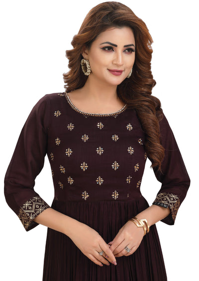 Wine Silk Kurtis Full Length