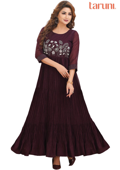 Wine Crush Tissue Georgette Kurtis Full Length