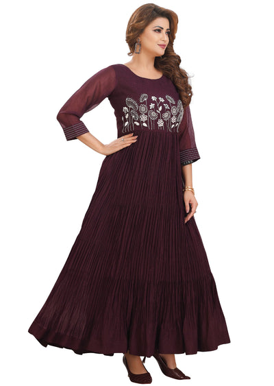 Wine Crush Tissue Georgette Kurtis Full Length