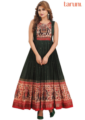 Dark Green Silk Kurtis Full Length