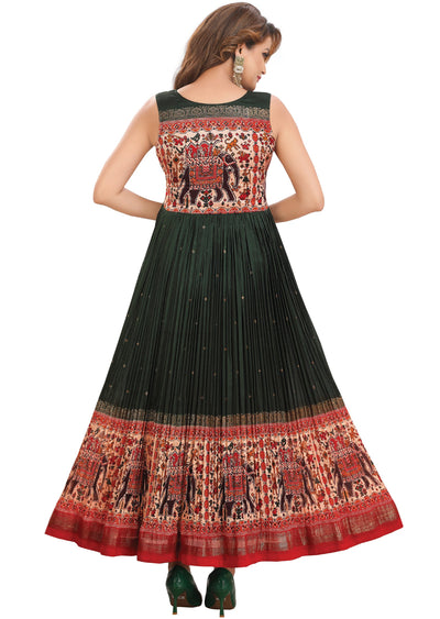 Dark Green Silk Kurtis Full Length