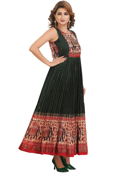 Dark Green Silk Kurtis Full Length