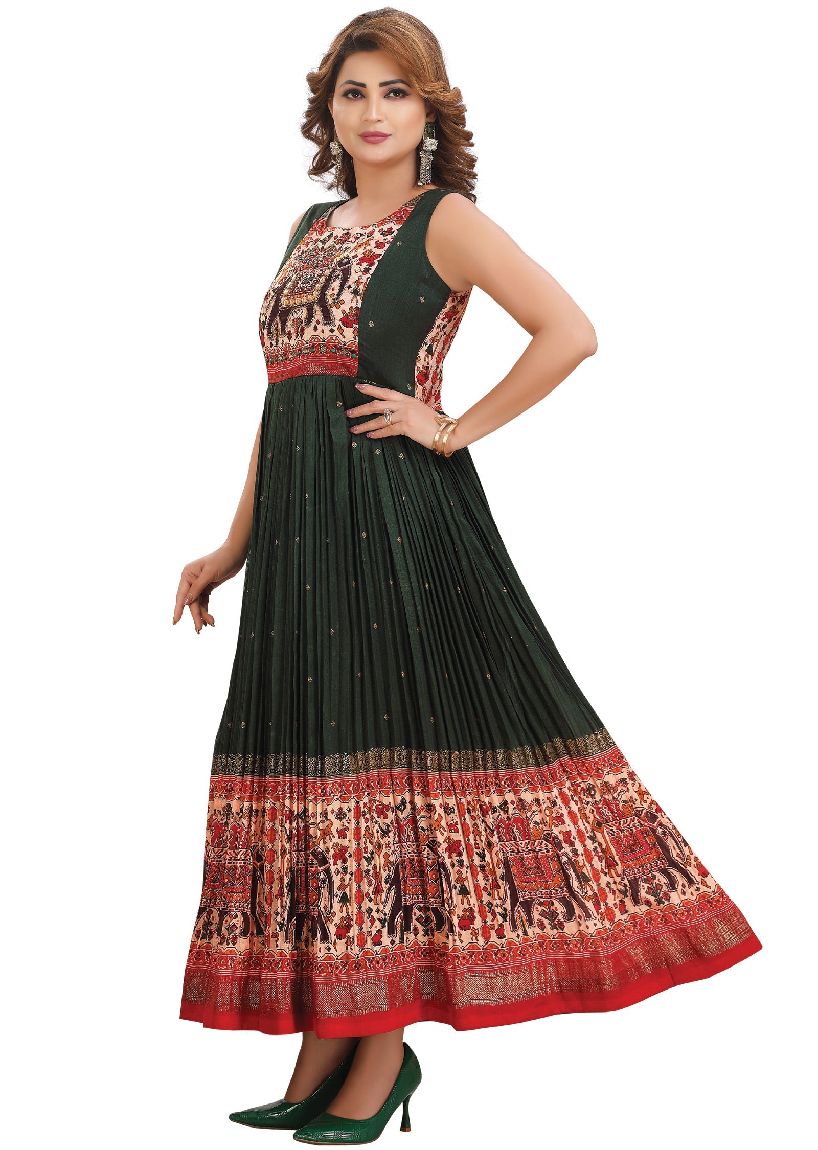 Dark Green Silk Kurtis Full Length