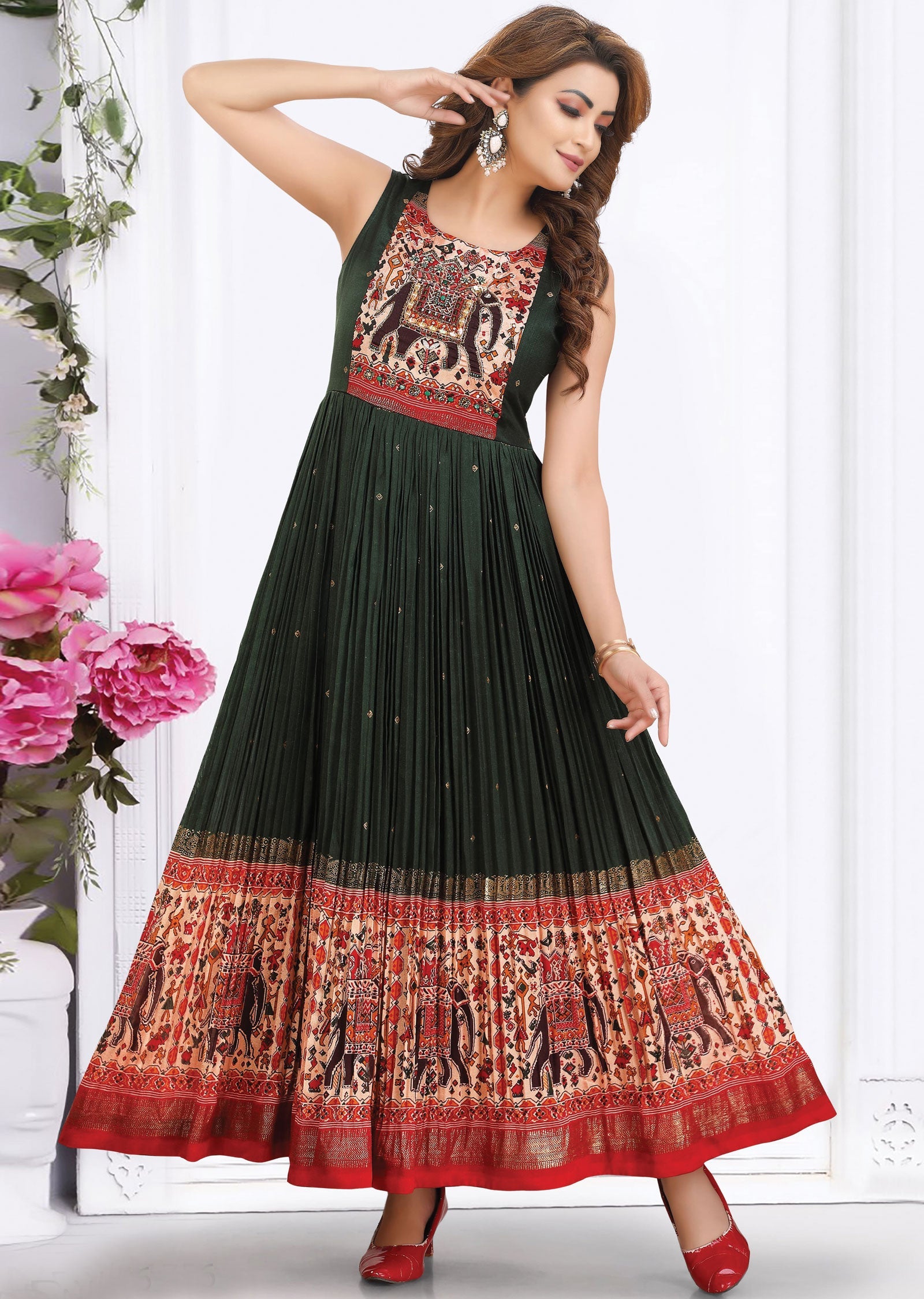 Dark Green Silk Kurtis Full Length