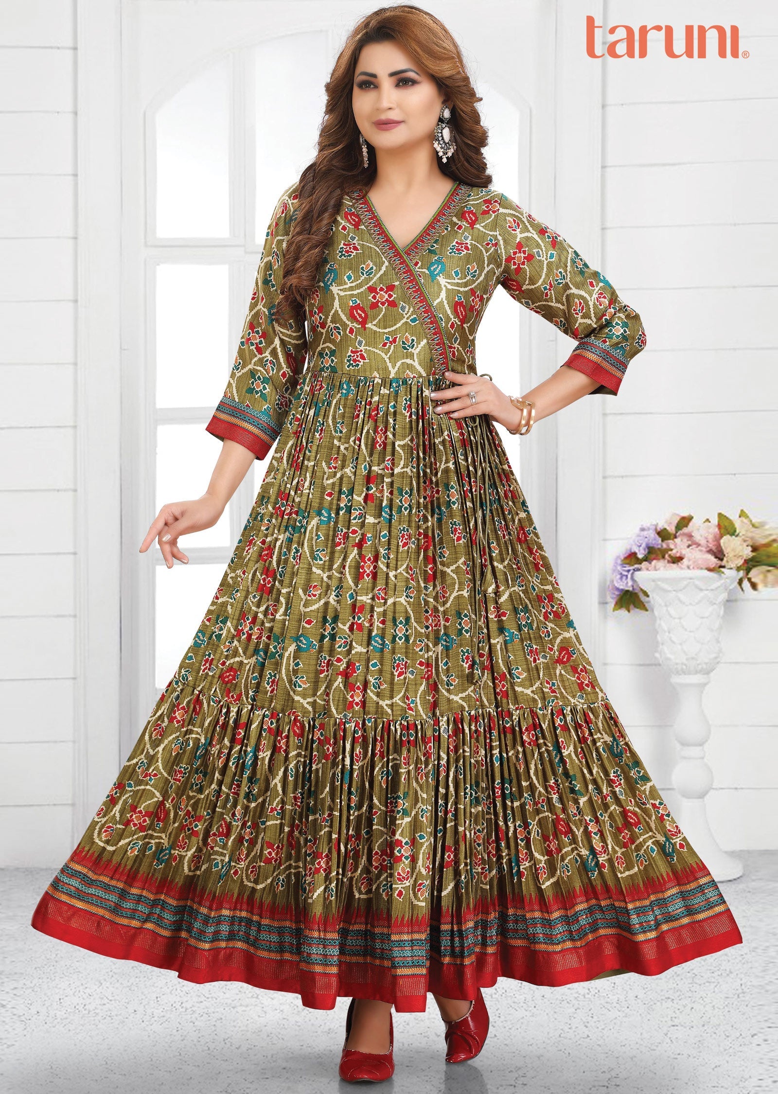 Mehndi Green Silk Kurtis Full Length