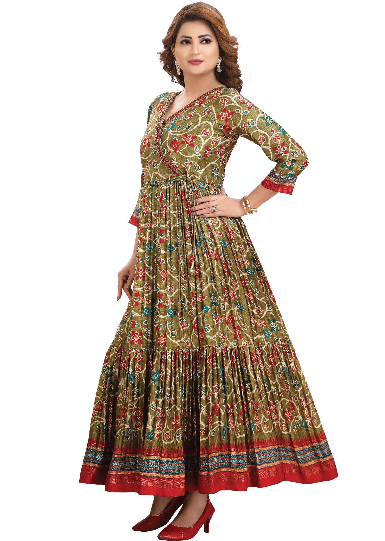 Mehndi Green Silk Kurtis Full Length