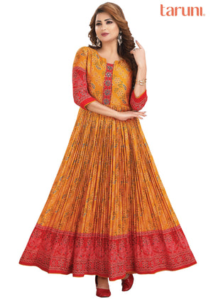 Mustard Silk Kurtis Full Length