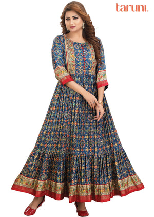 Rama Blue Silk Kurtis Full Length