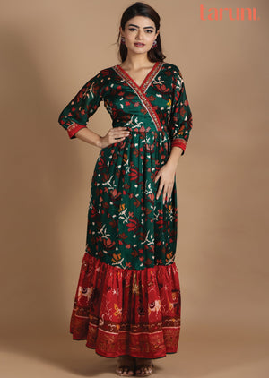 Dark Green Silk Kurti Full Length