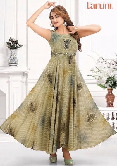 Light Mehndi Green Chiffon Kurti Full Length