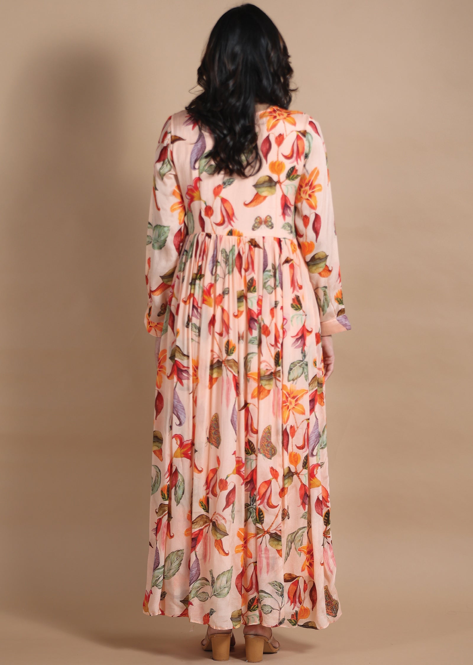 Dark Peach Chinnon Kurti Full Length