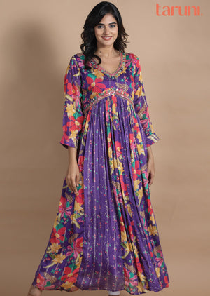 Purple Chinnon Kurti Full Length