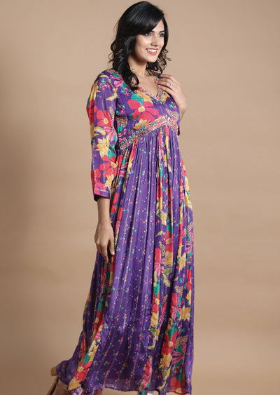 Purple Chinnon Kurti Full Length