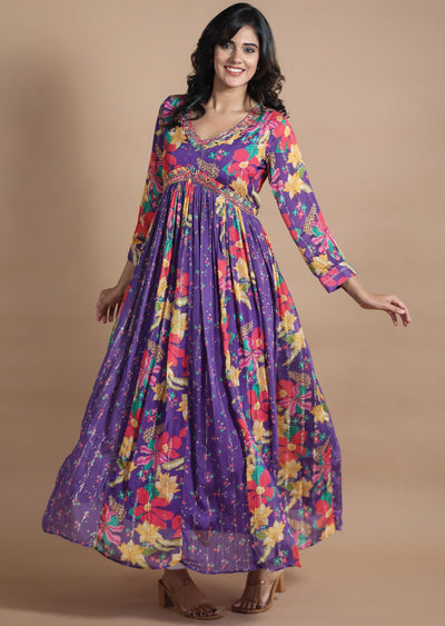 Purple Chinnon Kurti Full Length