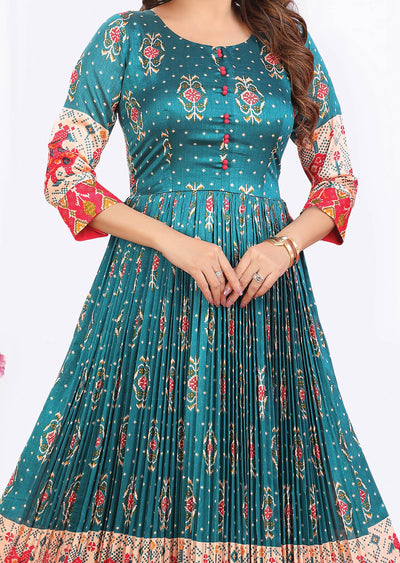 Peacock Green Silk Full-Length Kurti