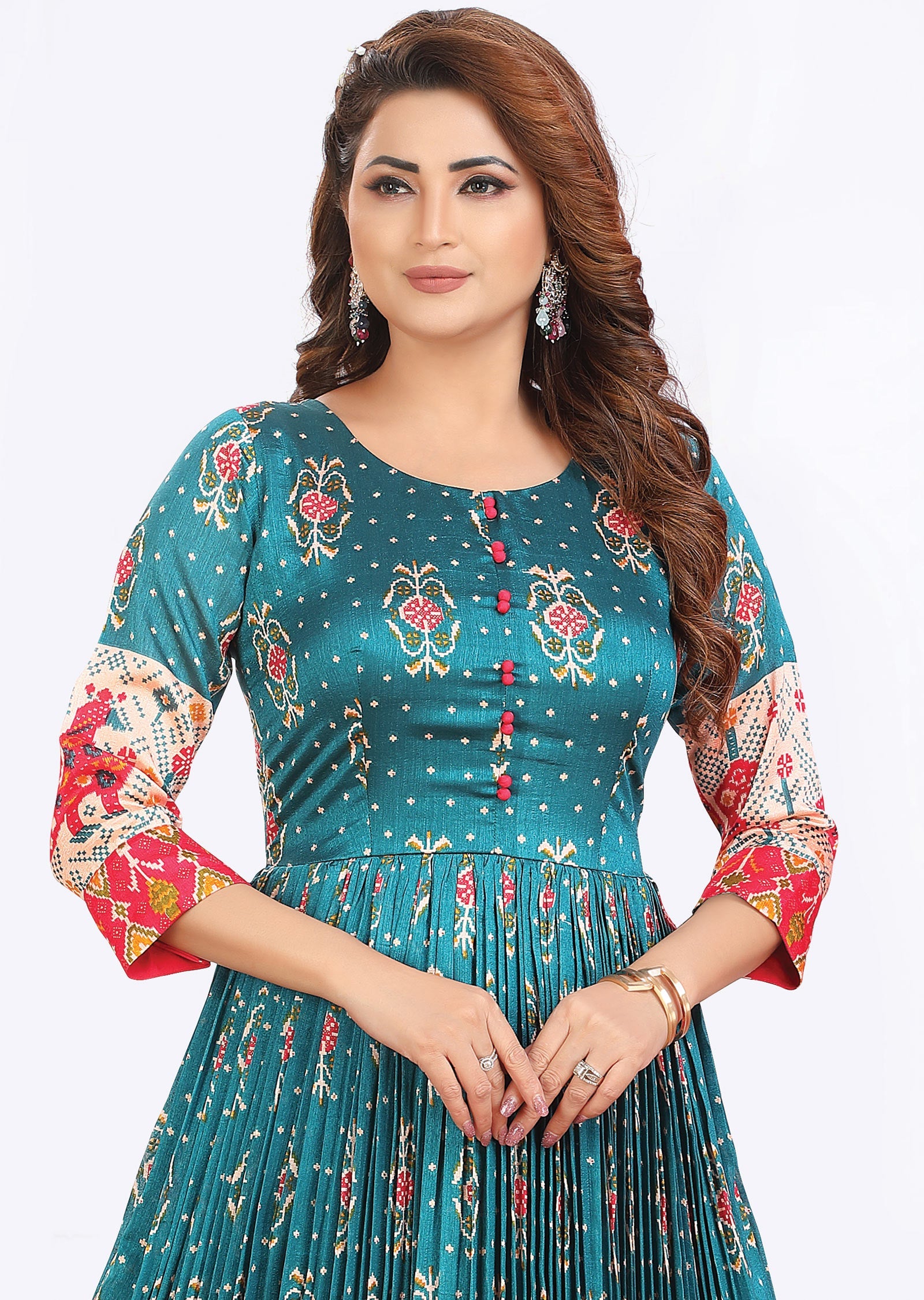 Peacock Green Silk Full-Length Kurti