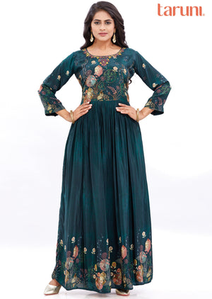 Bottle Green Crepe Kurti Full Length