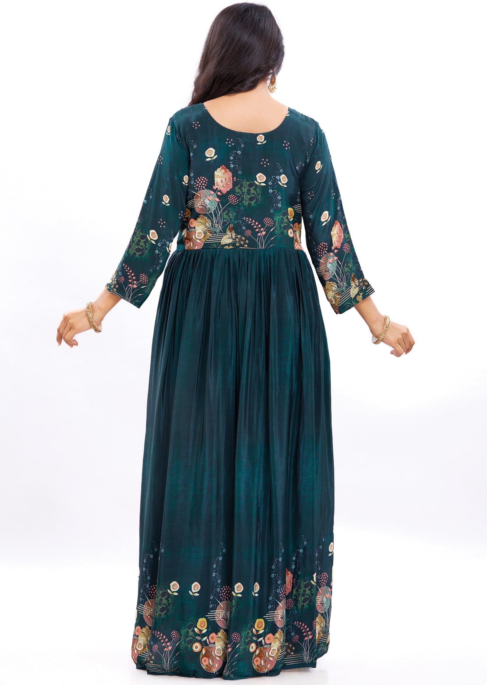 Bottle Green Crepe Kurti Full Length