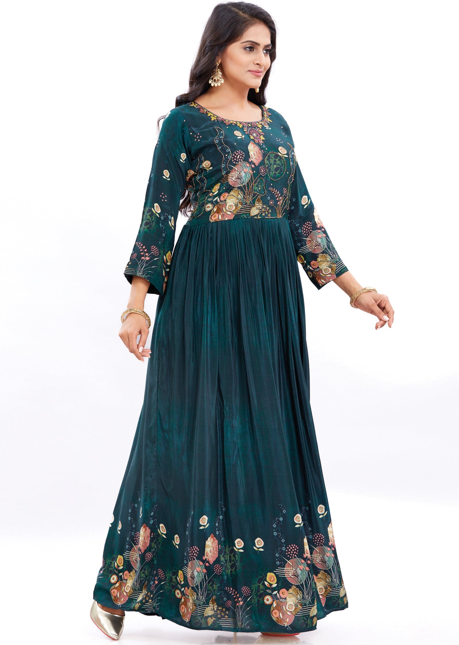 Bottle Green Crepe Kurti Full Length