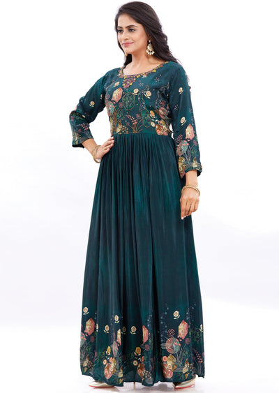 Bottle Green Crepe Kurti Full Length