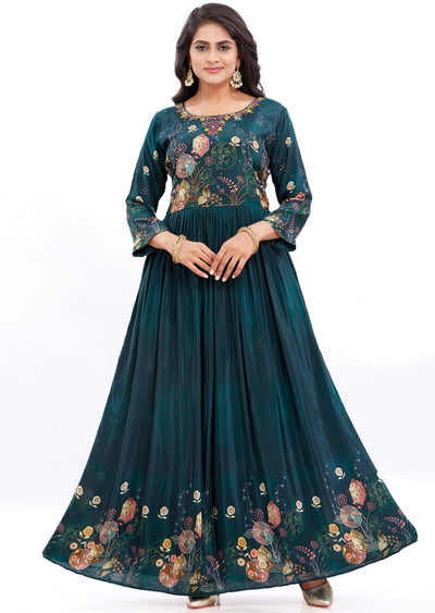 Bottle Green Crepe Kurti Full Length