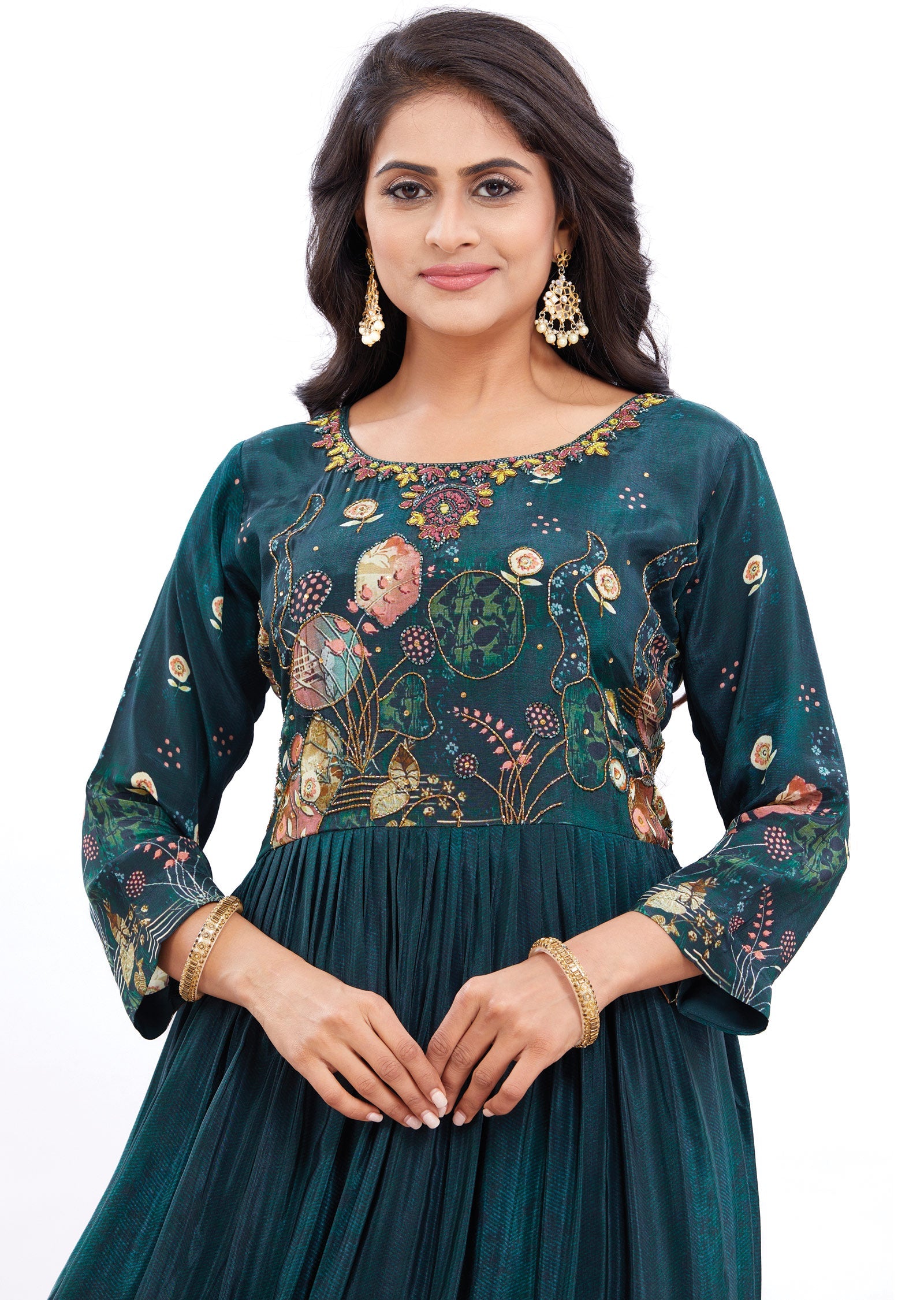 Bottle Green Crepe Kurti Full Length