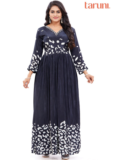 Black & White Crepe Kurti Full Length