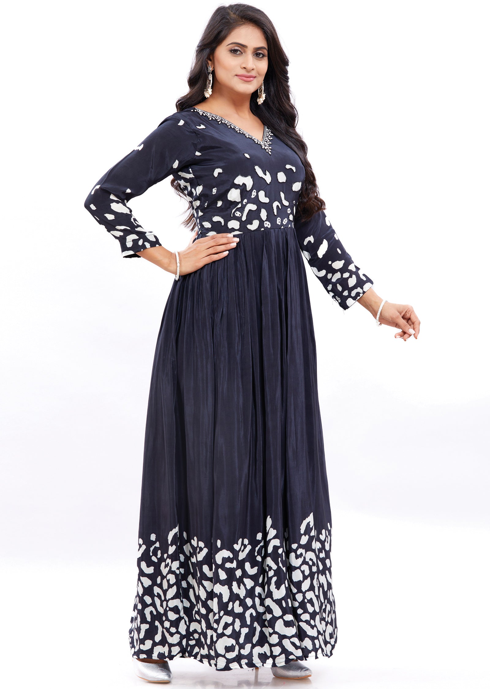 Black & White Crepe Kurti Full Length