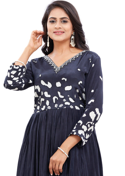 Black & White Crepe Kurti Full Length