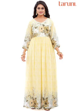 Light Yellow Crepe Kurti Full Length