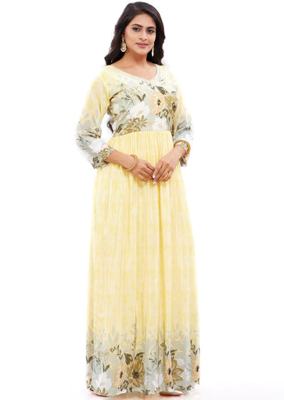 Light Yellow Crepe Kurti Full Length