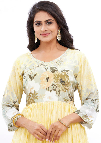 Light Yellow Crepe Kurti Full Length