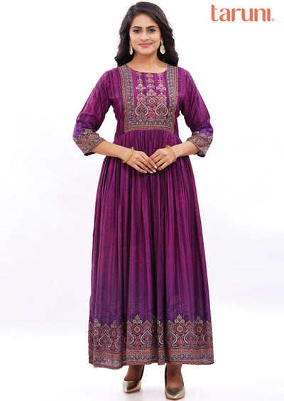 Purple Muslin Kurti Full Length