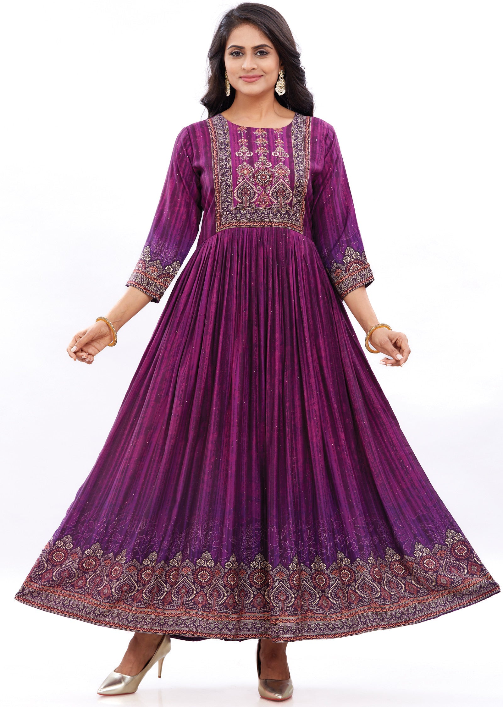 Purple Muslin Kurti Full Length