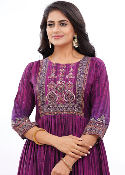 Purple Muslin Kurti Full Length