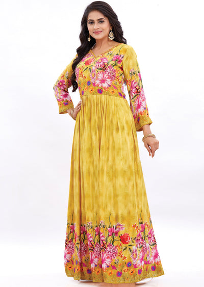 Yellow Crepe Kurti Full Length