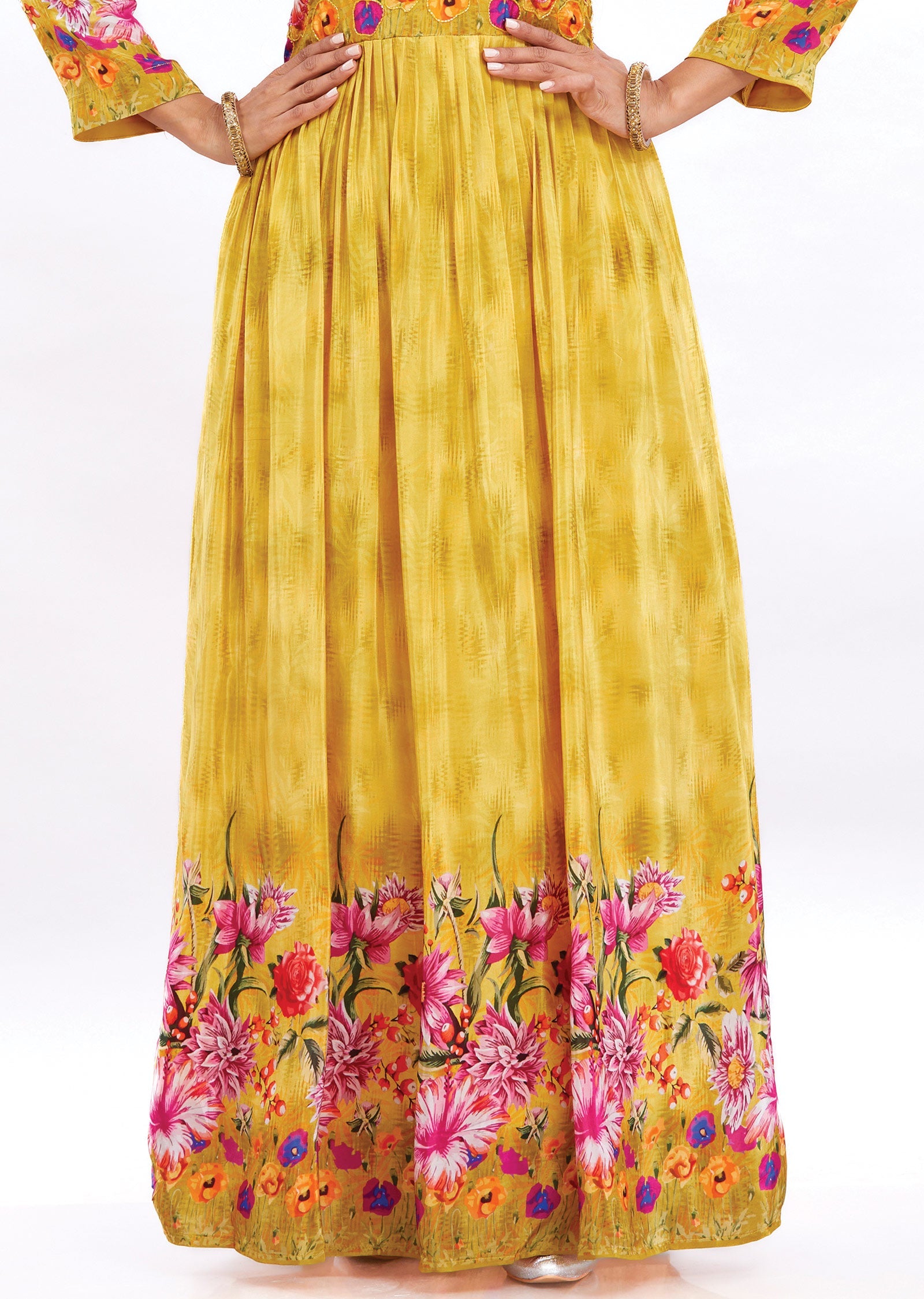 Yellow Crepe Kurti Full Length