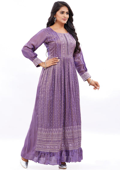 Purple Silk Kurti Full Length