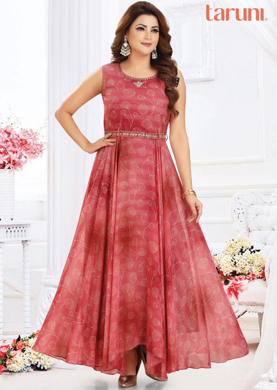 Pink Chiffon Kurti Full Length