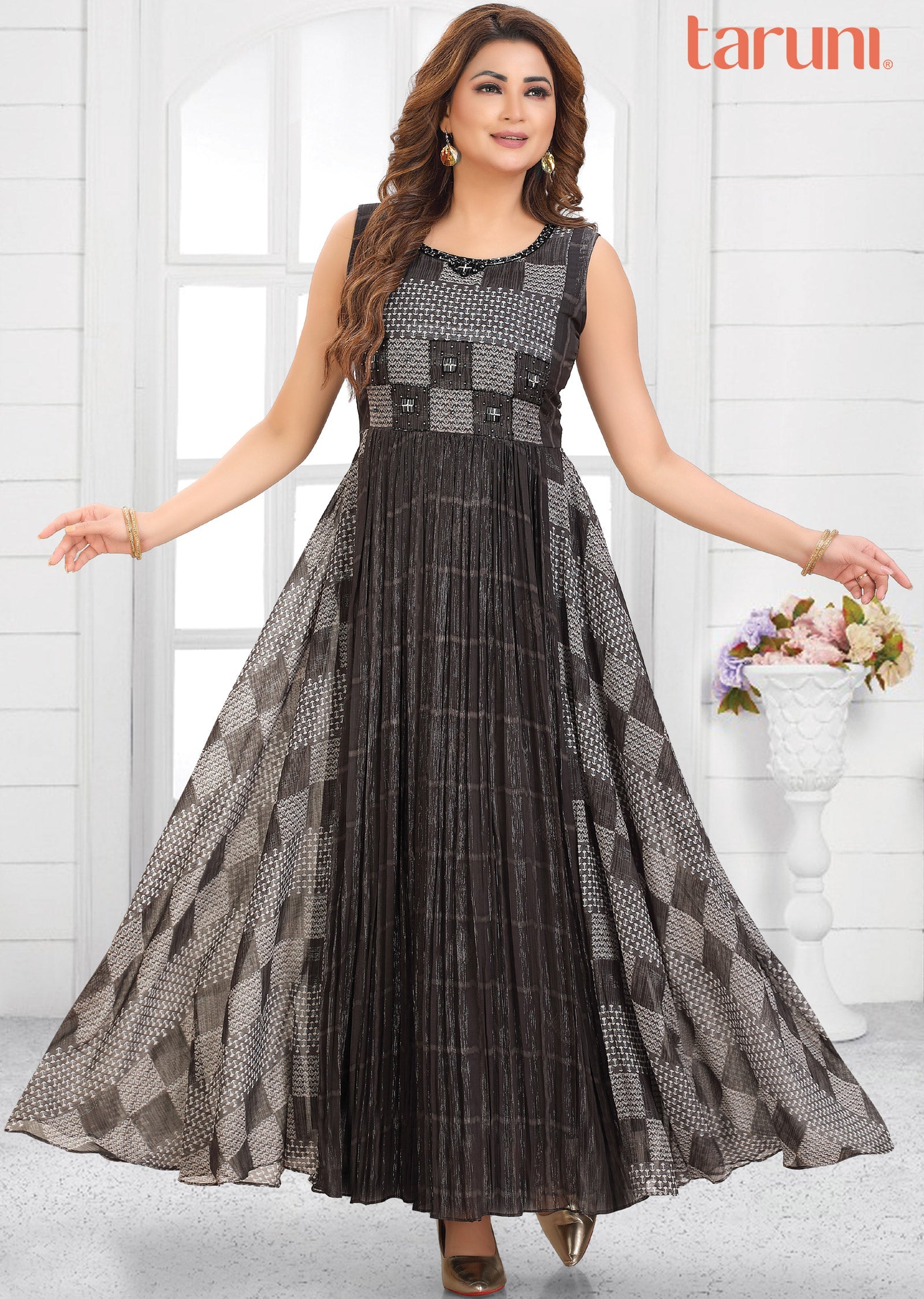 Dark Grey Tissue Georgette Kurti Full Length