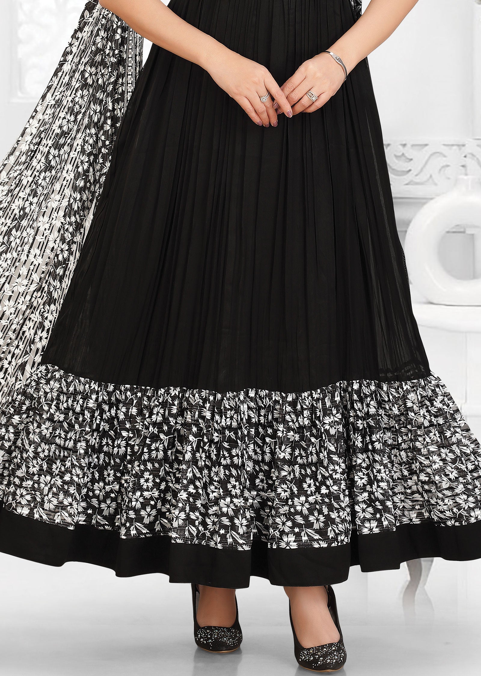 Black & White Brasso Chiffon Kurti Full Length