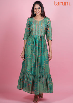 Green Muslin Kurti Full Length